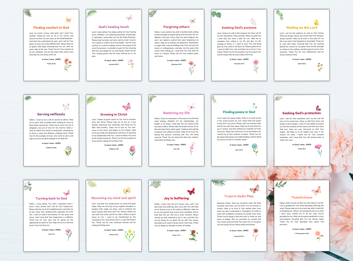 48 Adult Prayer Cards | Christian Lent Prayers | Scripture-Based Cards