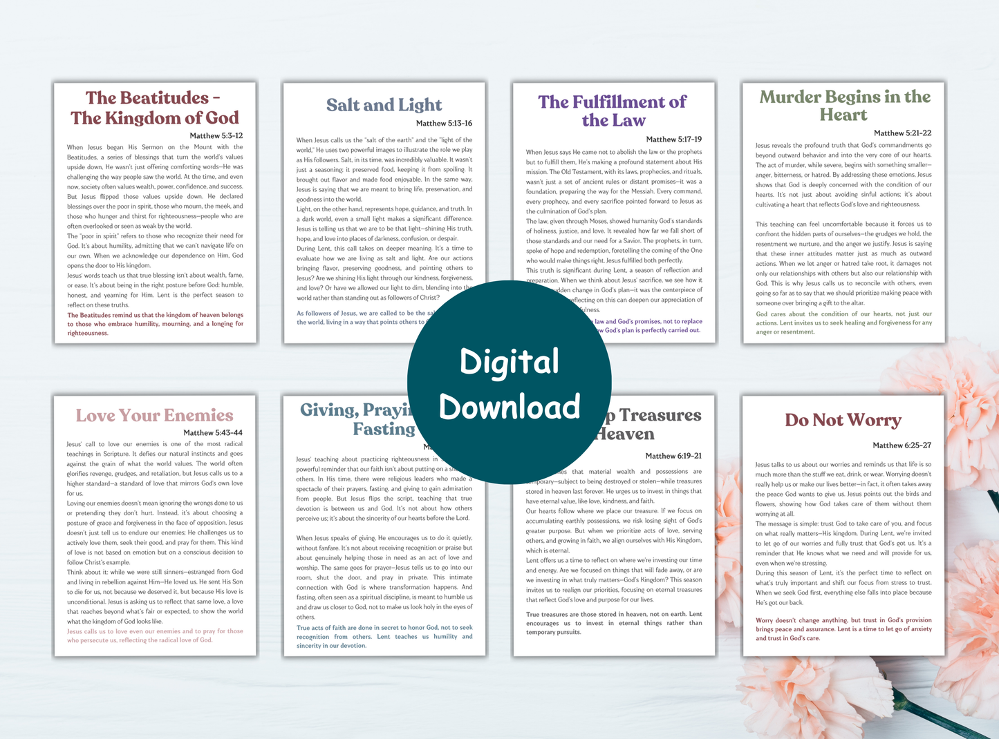 48 Devotional Story Cards | Christian Lent Devotions | Printable Scripture Cards