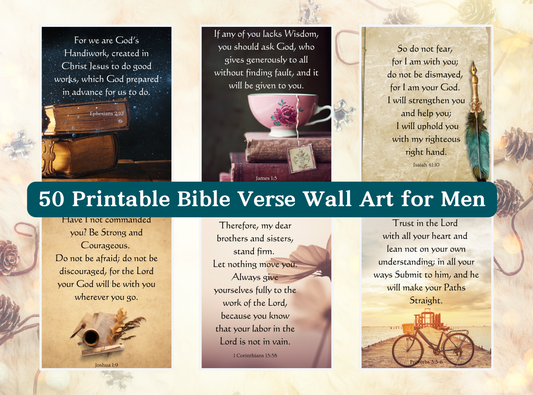 50 Bible Verse Wall Art for Men: Printable Christian Decor