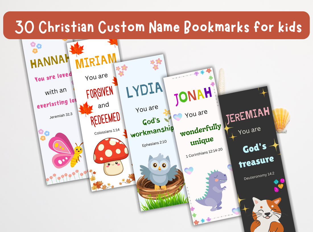 30 Christian Custom Name Bookmarks for Kids: Faith and Personalization in Every Page