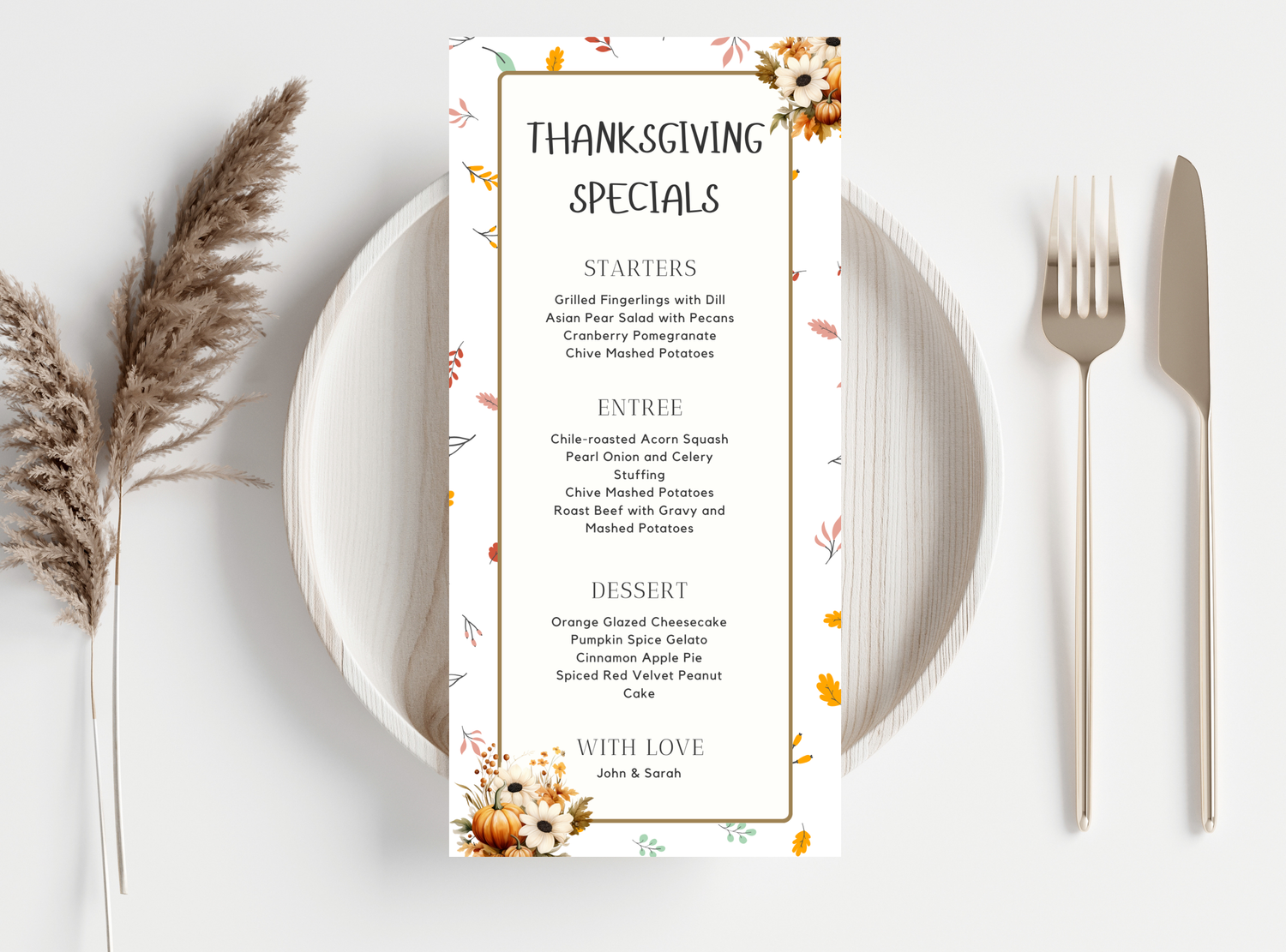 Editable Thanksgiving Menu Template