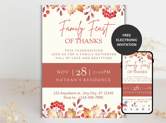 Editable Thanksgiving Invitation Template 2 | Custom Canva Design for Family