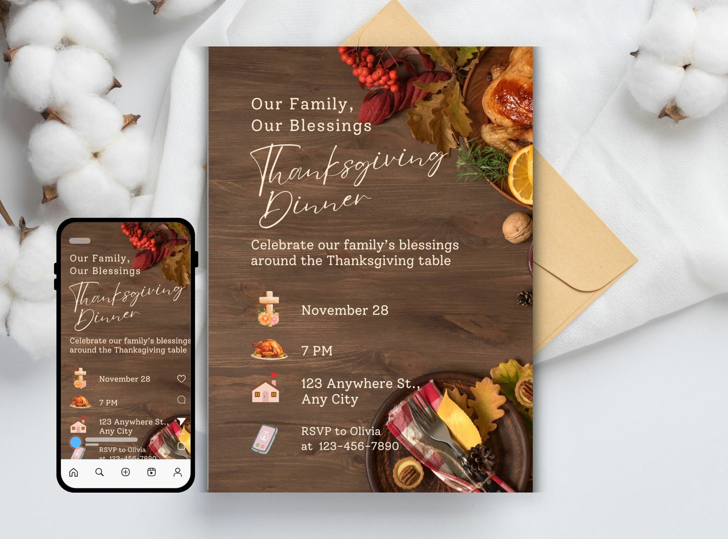 Editable Thanksgiving Invitation Template 1 | Custom Canva Design for Family