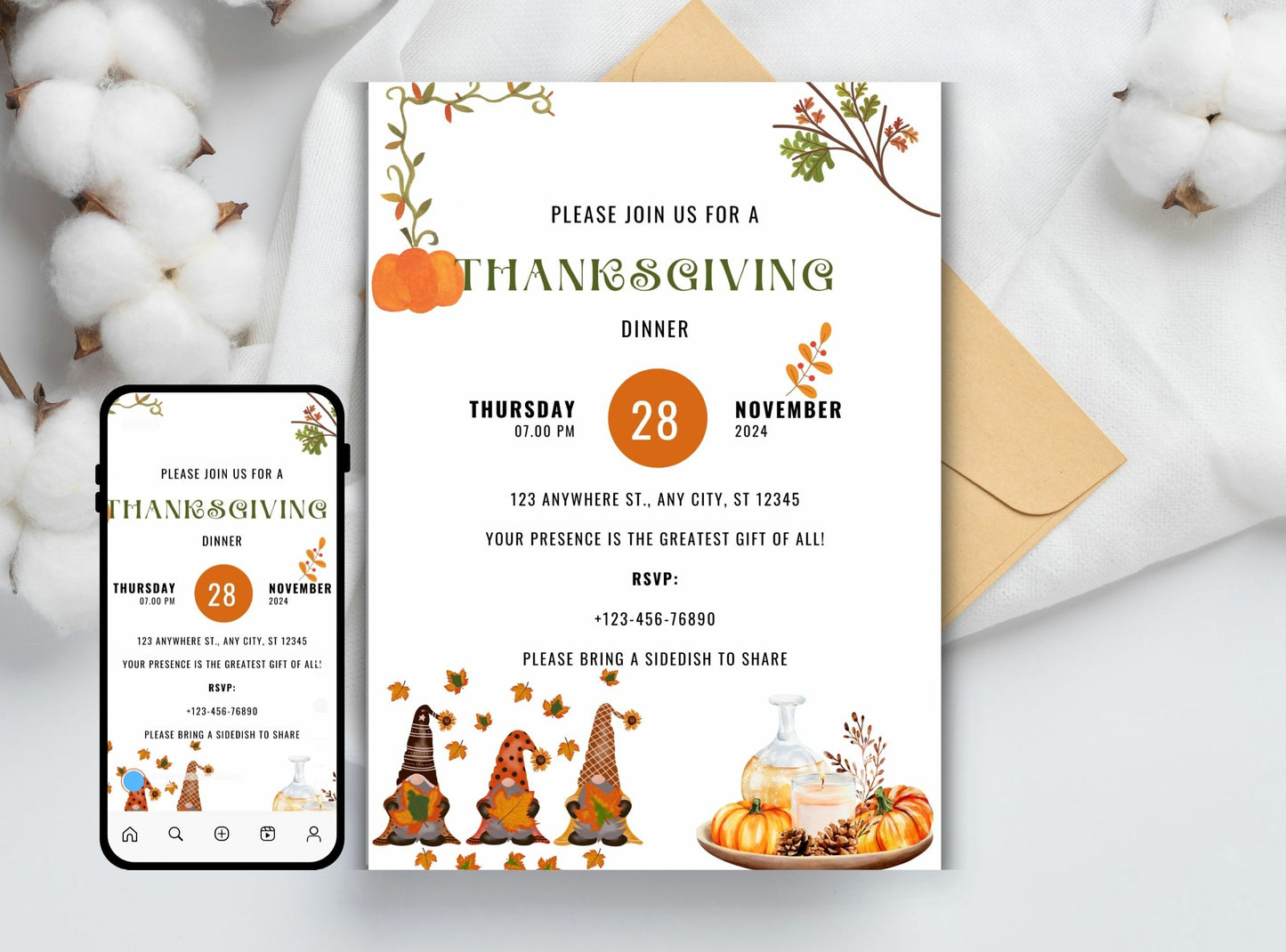 Editable Thanksgiving Invitation Template 20 | Custom Canva Design for Family