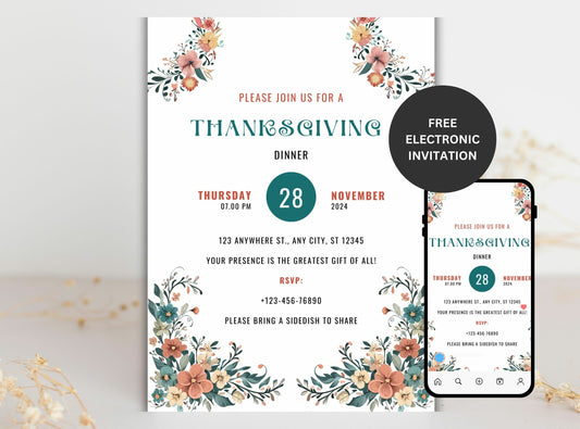 Editable Thanksgiving Invitation Template 22 | Custom Canva Design for Family