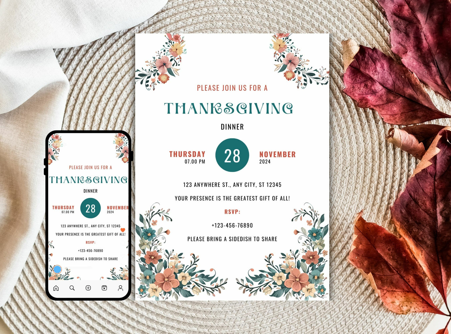 Editable Thanksgiving Invitation Template 22 | Custom Canva Design for Family