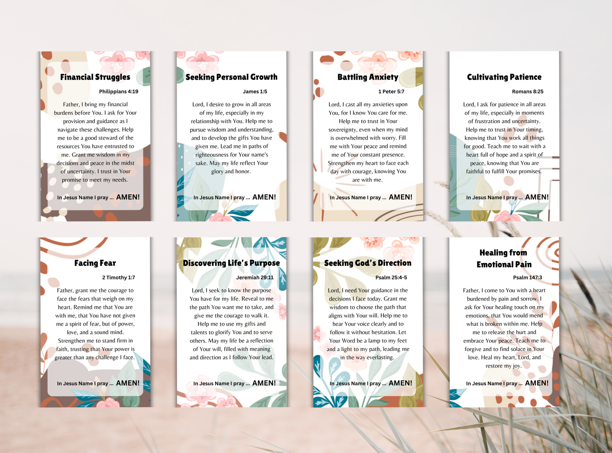 49 Christian prayer cards for men, featuring scripture-based prayers for daily strength, guidance, and spiritual reflection.