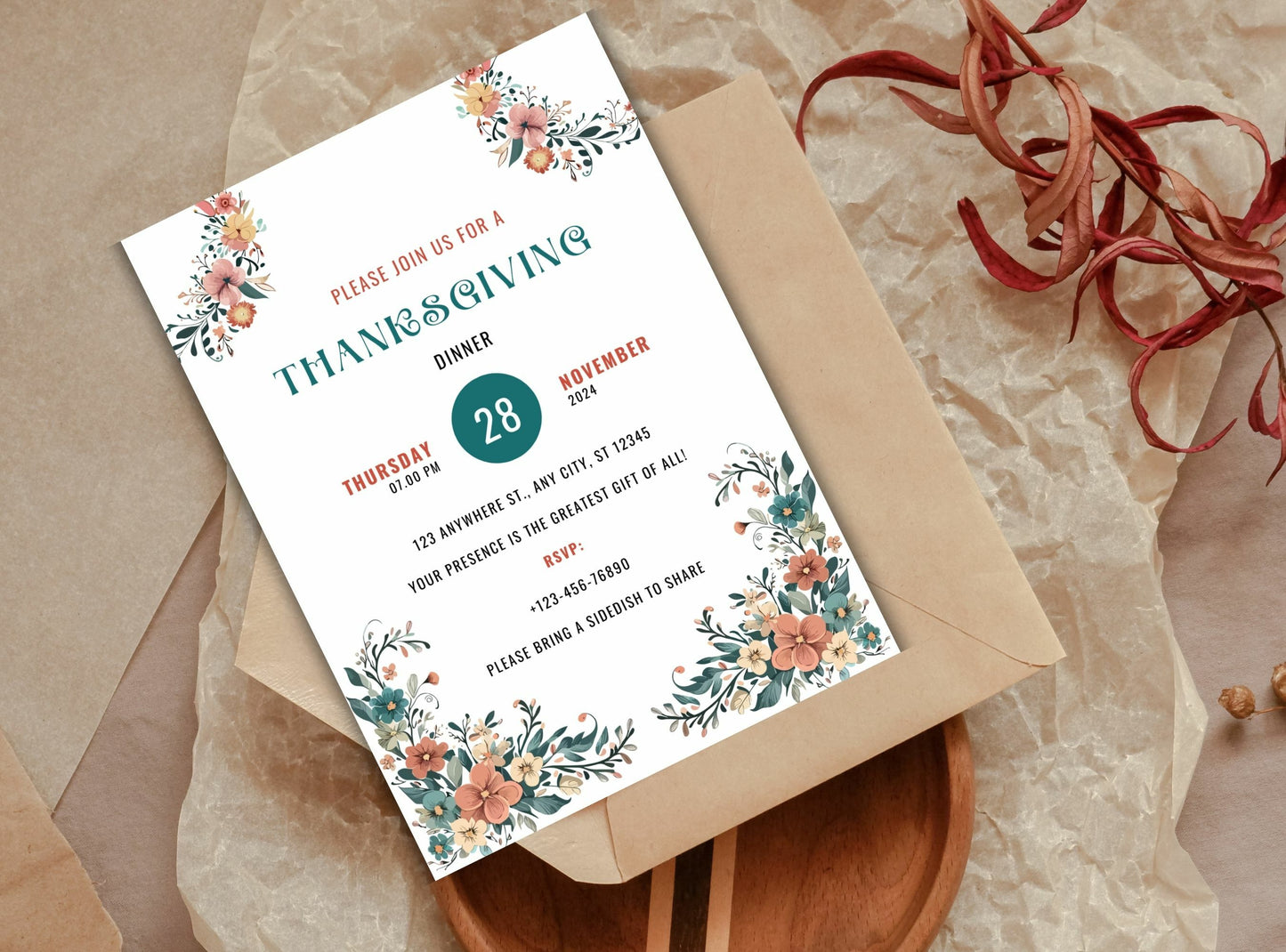 Editable Thanksgiving Invitation Template 22 | Custom Canva Design for Family