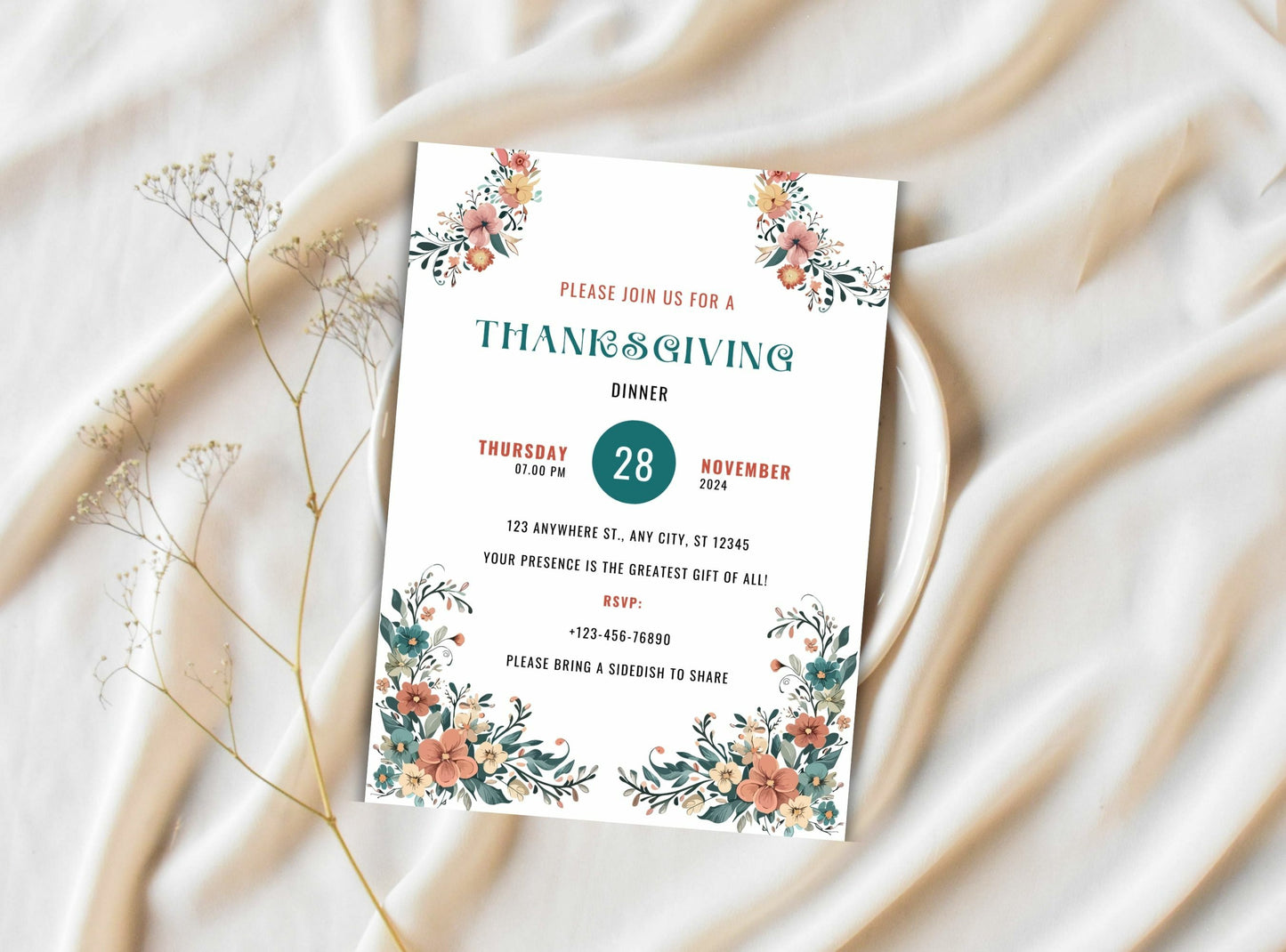 Editable Thanksgiving Invitation Template 22 | Custom Canva Design for Family