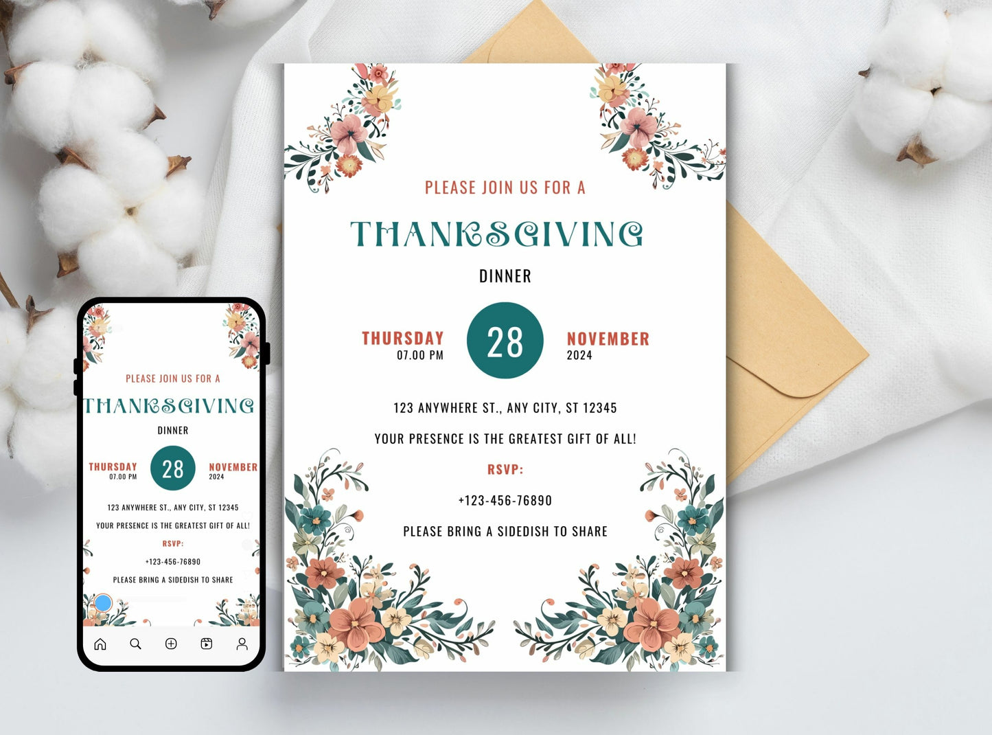 Editable Thanksgiving Invitation Template 22 | Custom Canva Design for Family