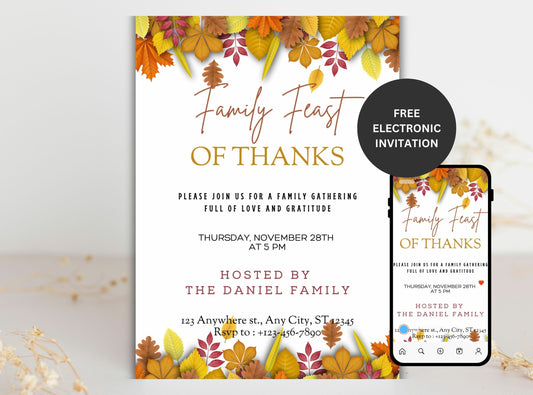 Editable Thanksgiving Invitation Template 21 | Custom Canva Design for Family