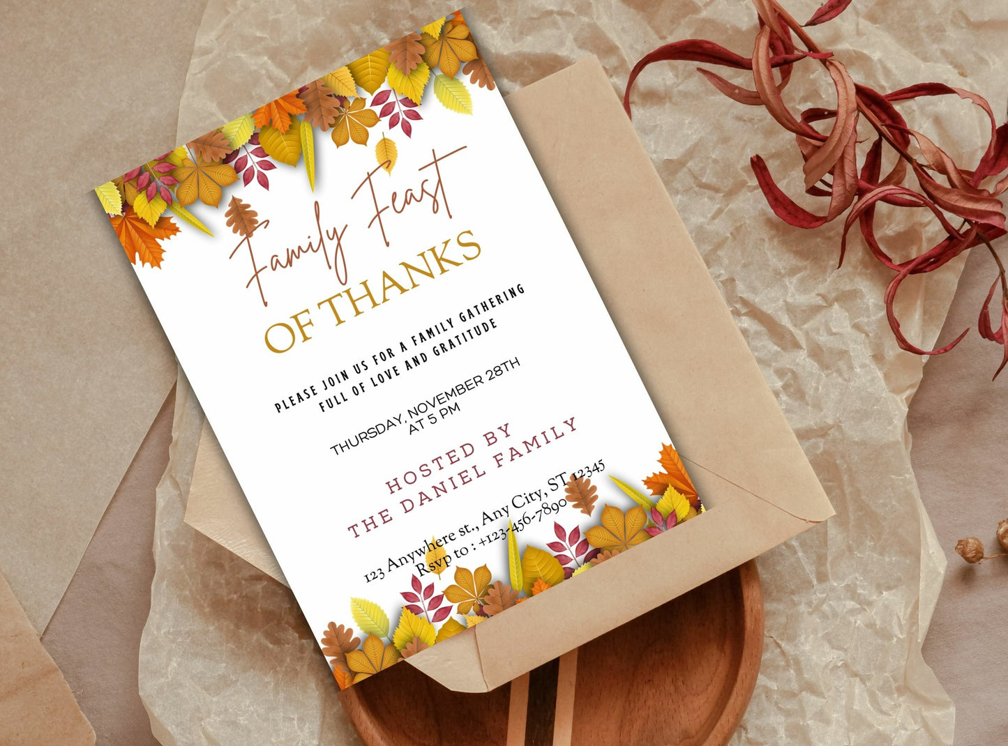 Editable Thanksgiving Invitation Template 21 | Custom Canva Design for Family