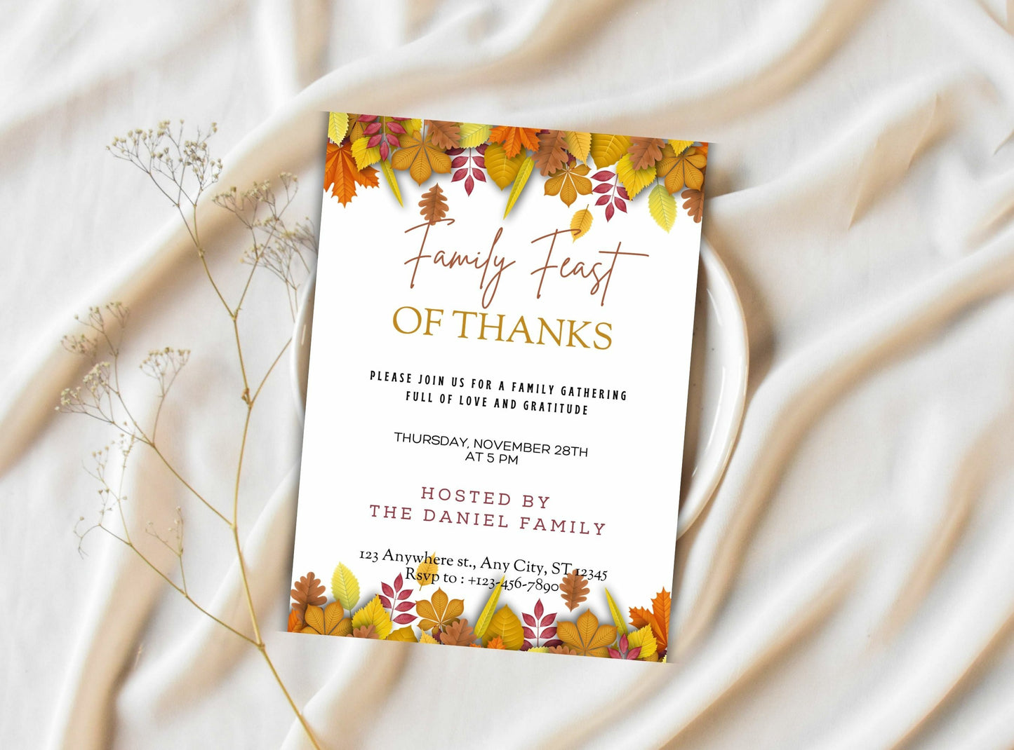 Editable Thanksgiving Invitation Template 21 | Custom Canva Design for Family