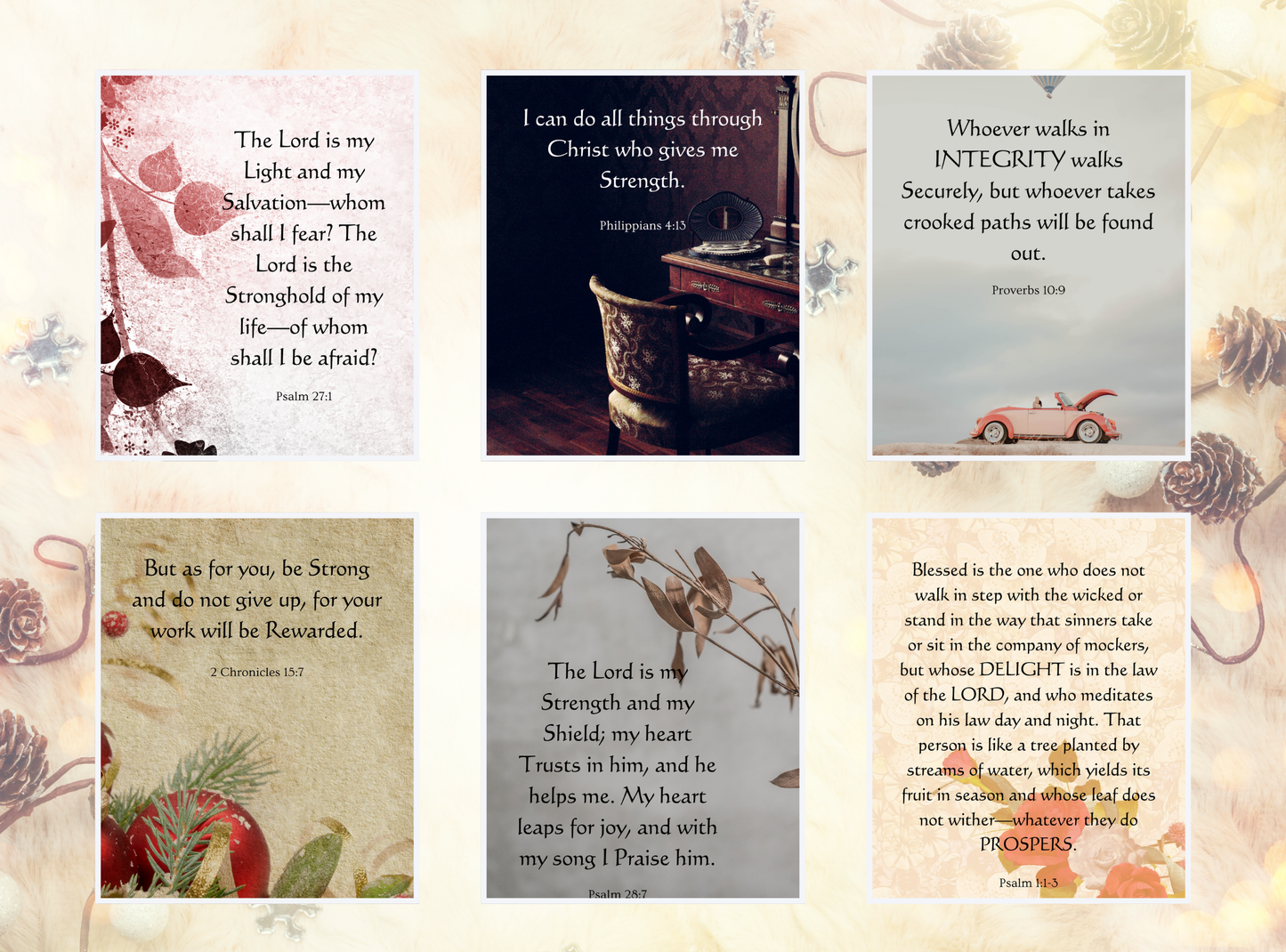 Set of 50 printable Bible verse wall art designs for men, showcasing motivational scripture in Wonderful Vintage Theme Designs.