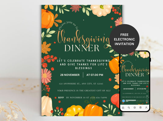 Editable Thanksgiving Invitation Template 23 | Custom Canva Design for Family