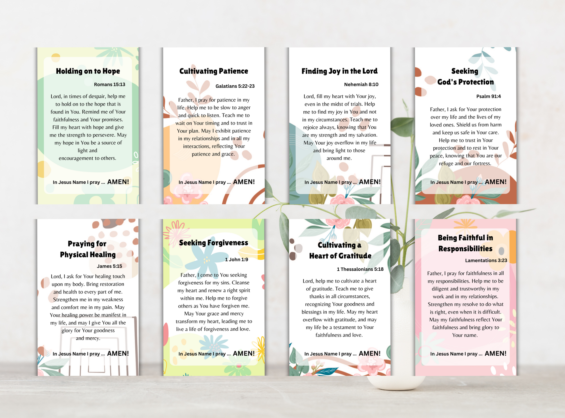 47 Christian prayer cards for women, with heartfelt prayers and Bible verses for peace, strength, and spiritual growth.