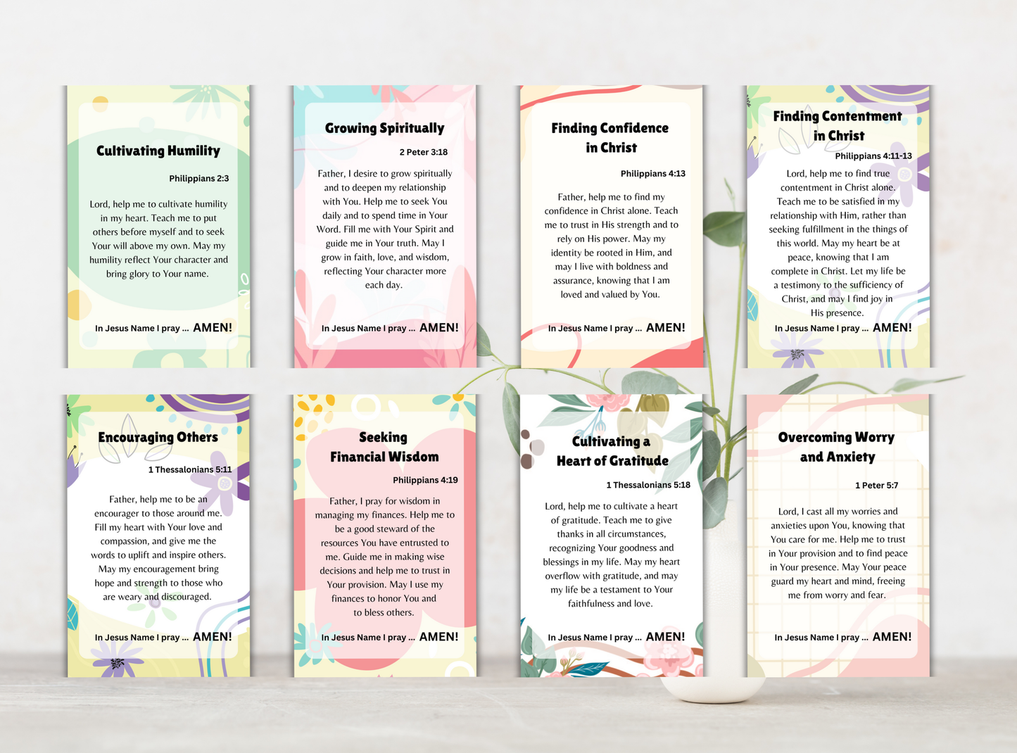 47 Christian prayer cards for women, with heartfelt prayers and Bible verses for peace, strength, and spiritual growth.