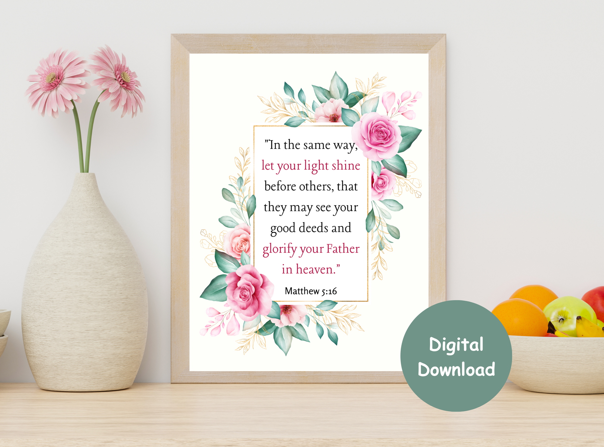 Collection of 50 printable Christian wall decor designs for women, featuring inspirational Bible verses and feminine floral designs