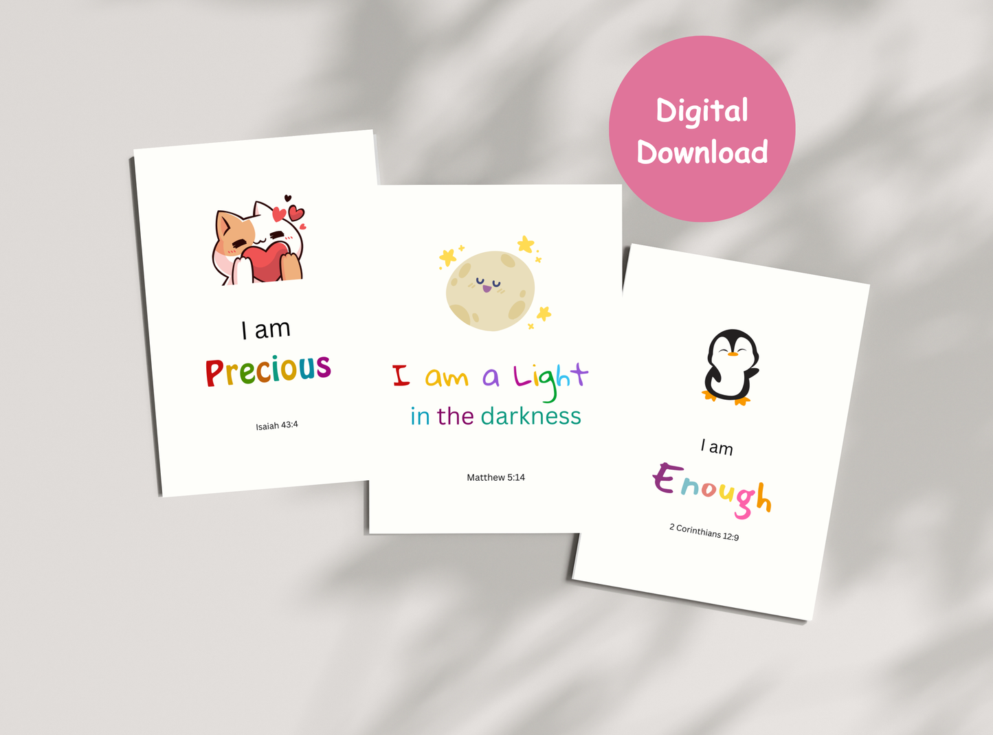 34 Christian affirmation cards for kids, offering uplifting Bible verses and empowering messages for children’s spiritual growth.