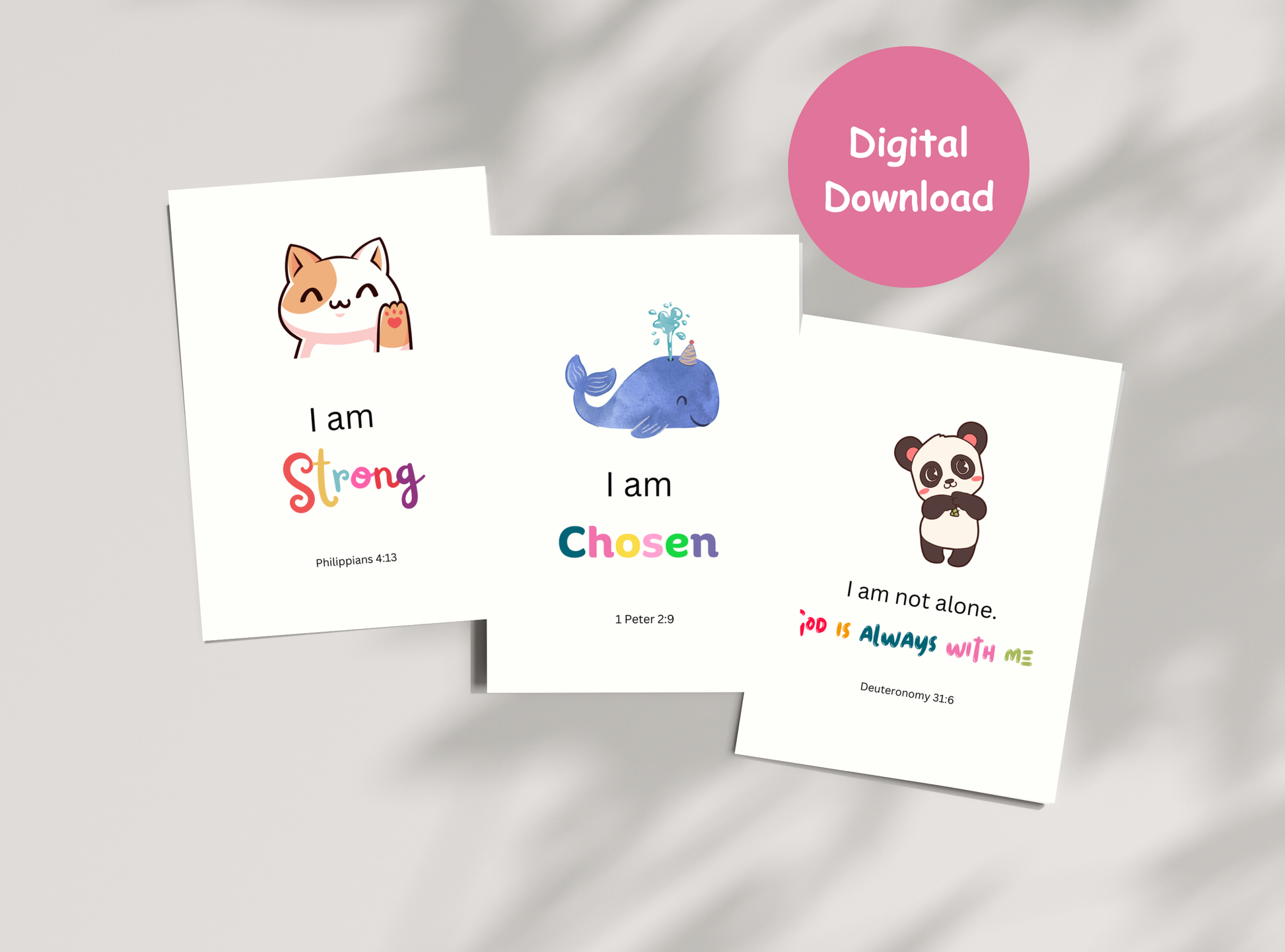 34 Christian affirmation cards for kids, offering uplifting Bible verses and empowering messages for children’s spiritual growth.