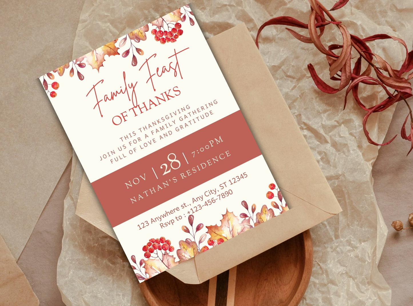 Editable Thanksgiving Invitation Template 2 | Custom Canva Design for Family