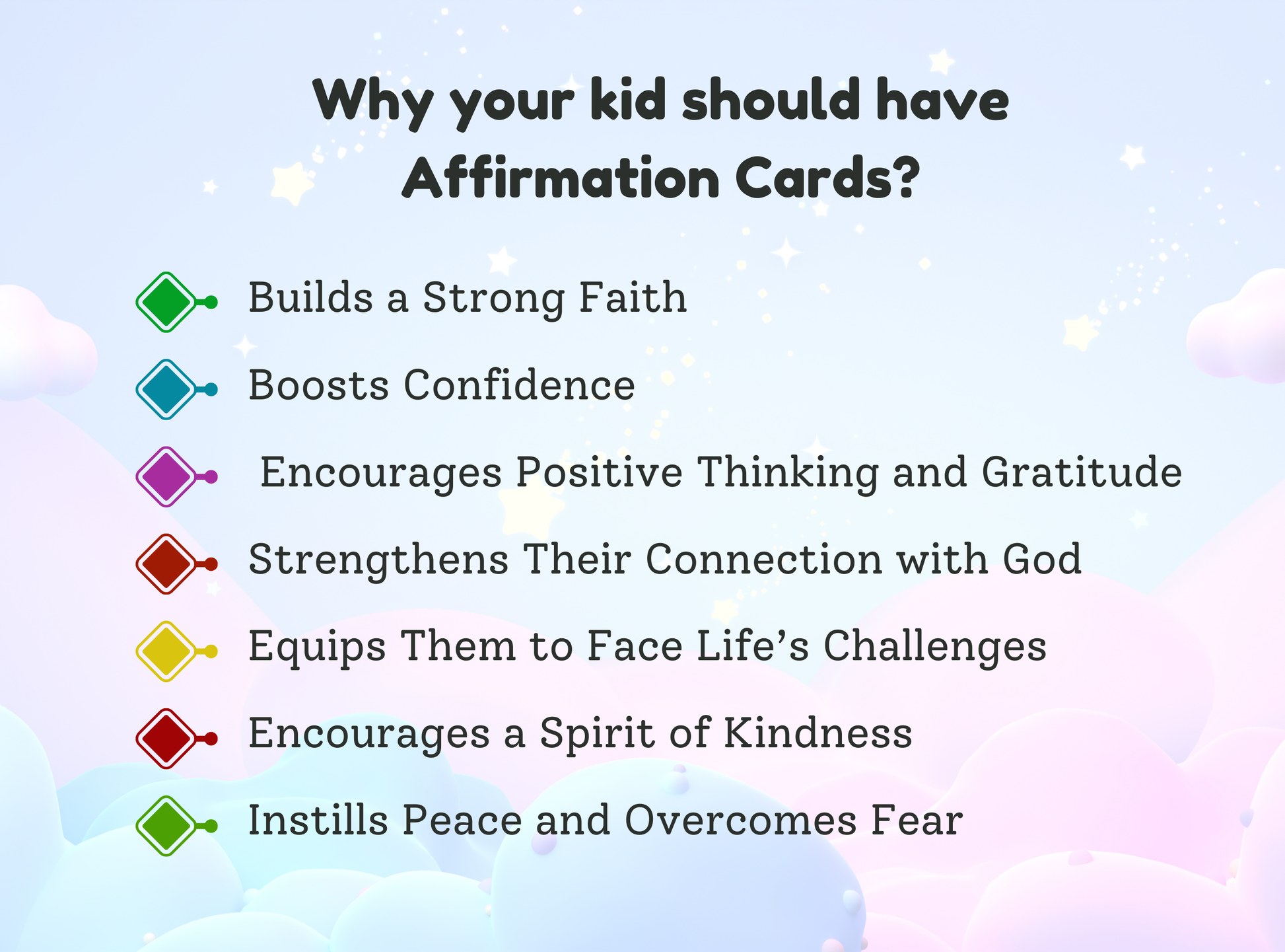 34 Christian affirmation cards for kids, offering uplifting Bible verses and empowering messages for children’s spiritual growth.