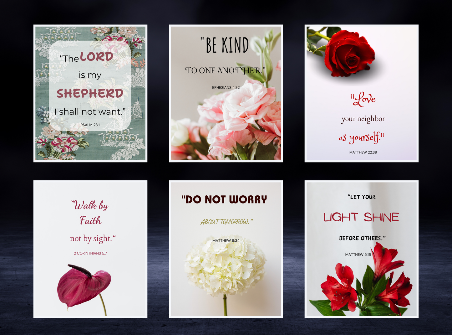 Set of 77 Bible verse printable wall art designs for home or office decor, featuring uplifting Christian quotes and scripture verses