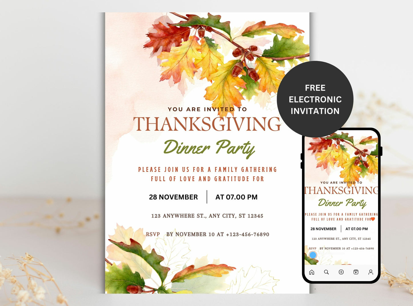 Editable Thanksgiving Invitation Template 10 | Custom Canva Design for Family