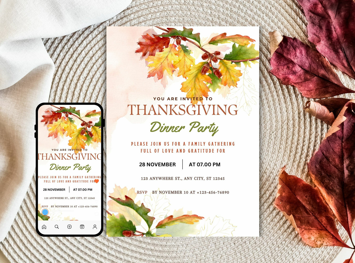 Editable Thanksgiving Invitation Template 10 | Custom Canva Design for Family