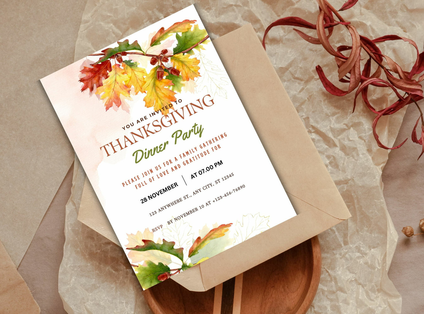 Editable Thanksgiving Invitation Template 10 | Custom Canva Design for Family