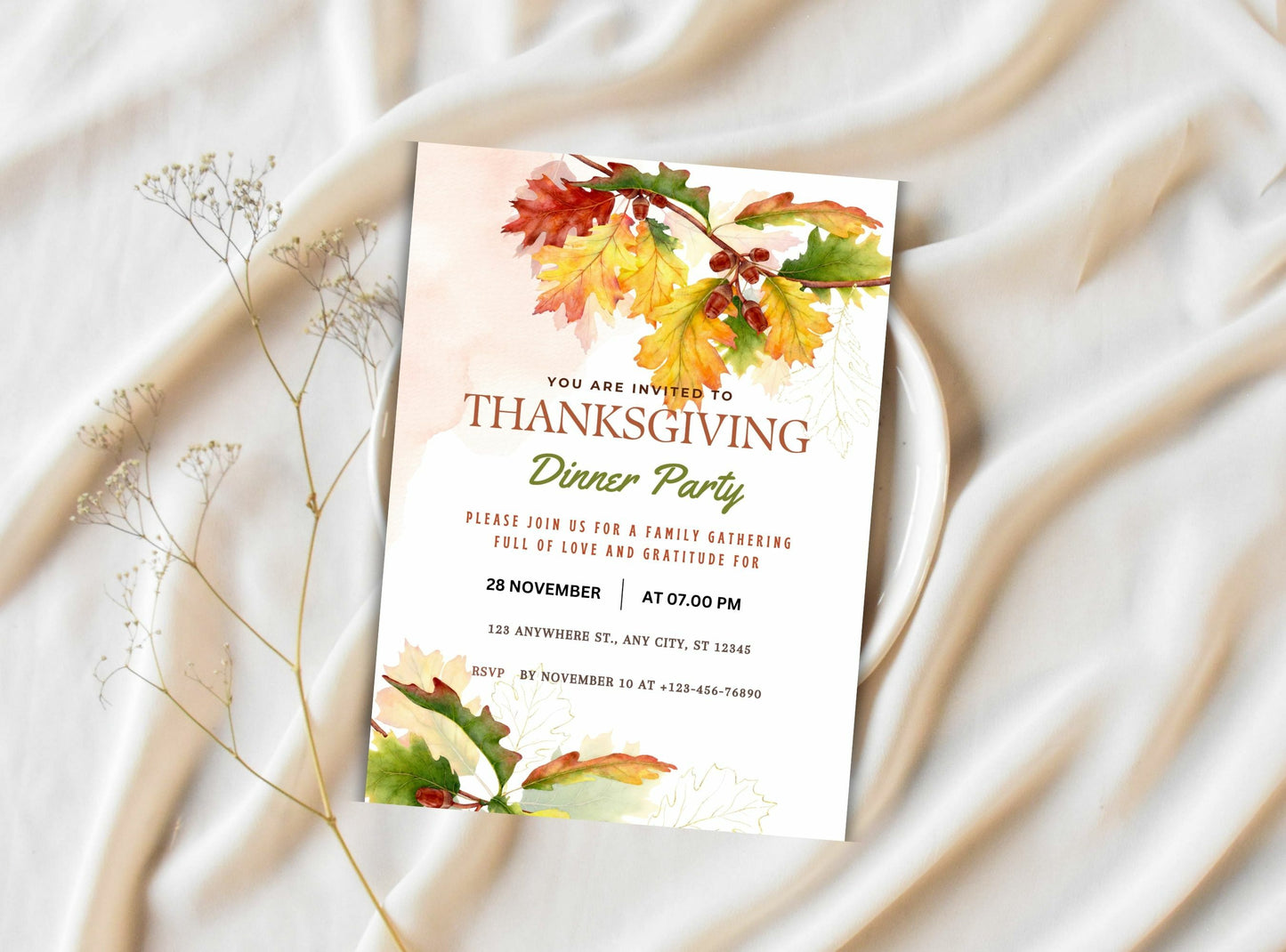 Editable Thanksgiving Invitation Template 10 | Custom Canva Design for Family