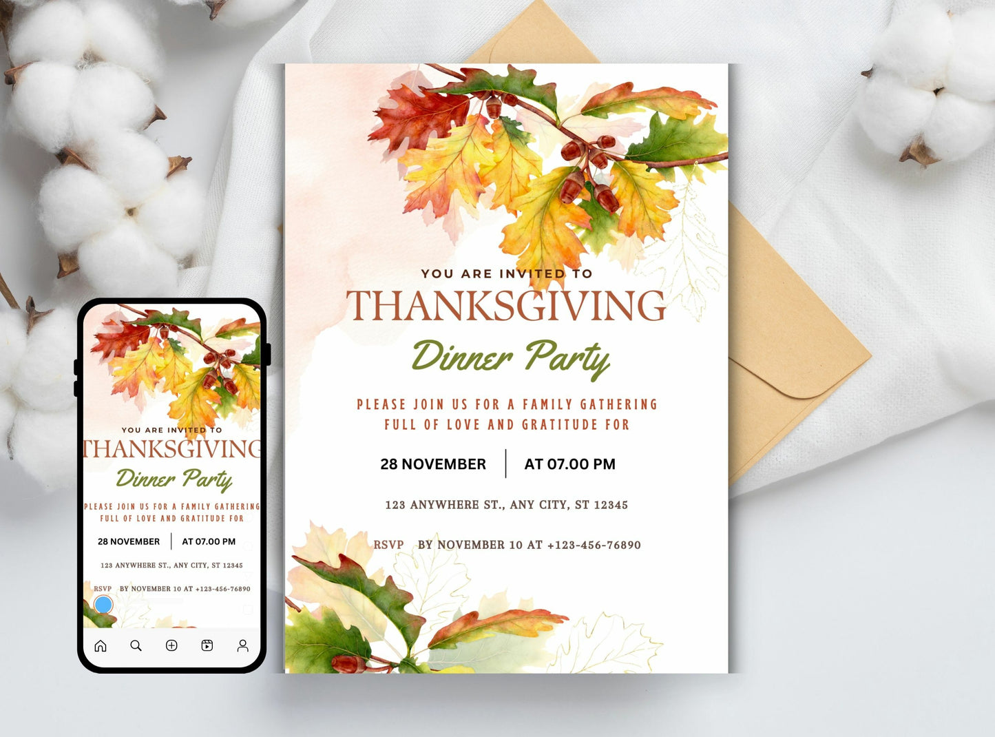 Editable Thanksgiving Invitation Template 10 | Custom Canva Design for Family