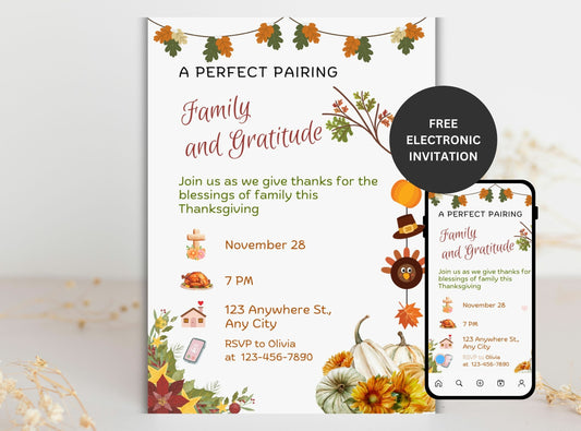 Editable Thanksgiving Invitation Template 11 | Custom Canva Design for Family