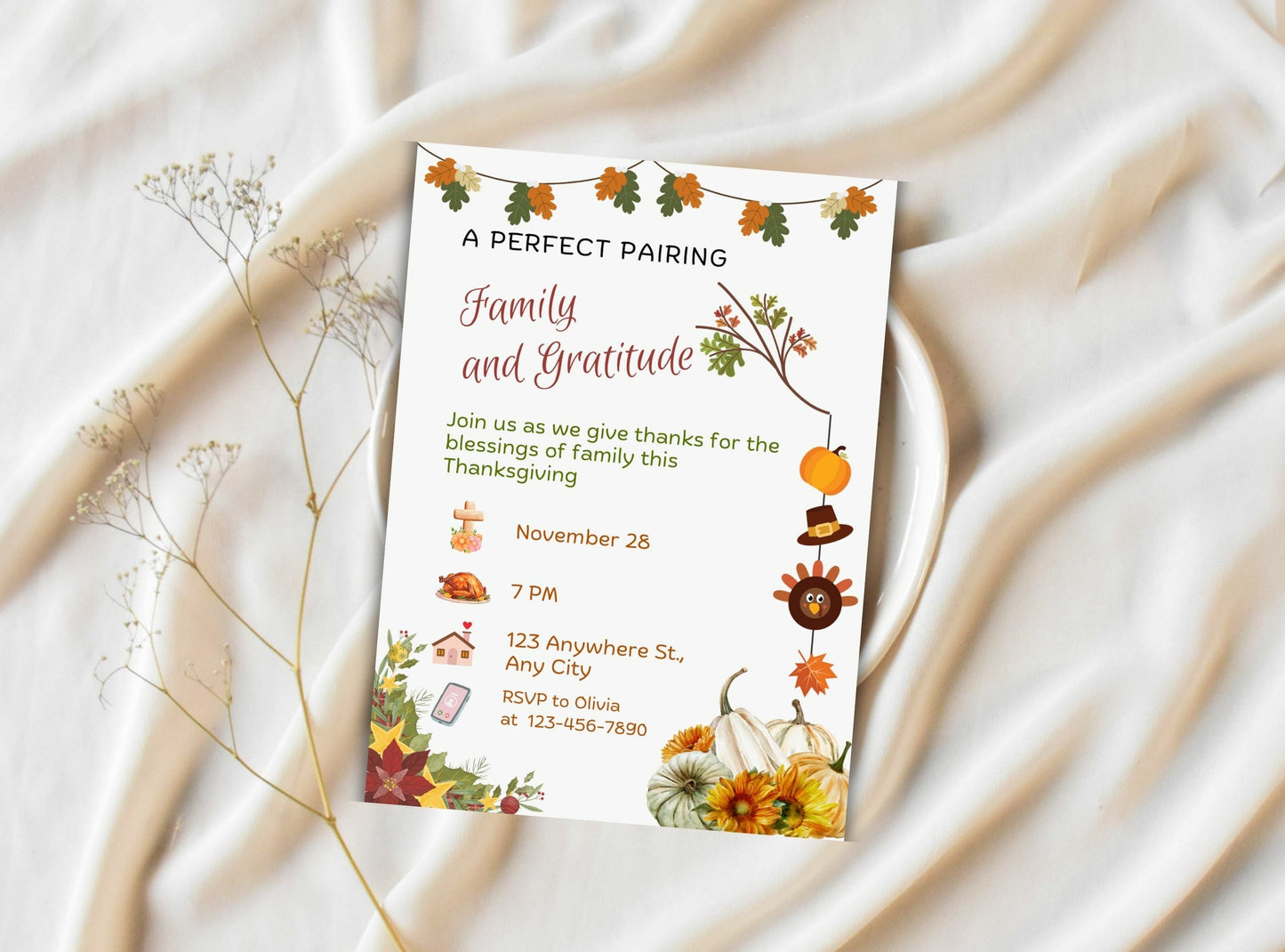 Editable Thanksgiving Invitation Template 11 | Custom Canva Design for Family