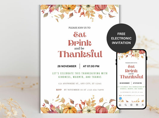 Editable Thanksgiving Invitation Template 13 | Custom Canva Design for Family