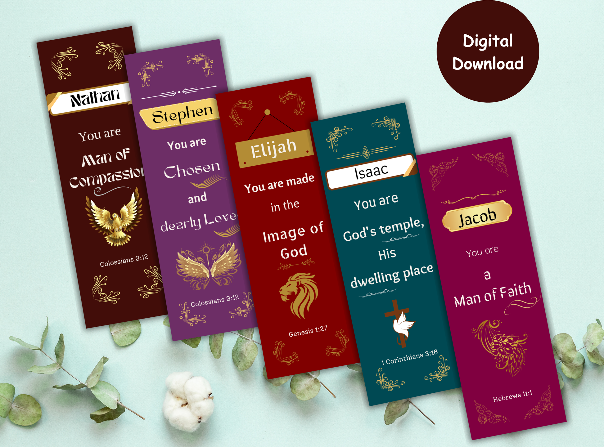 47 customizable Bible verse bookmarks for Christian men, featuring scripture and name personalization for a unique spiritual gift.