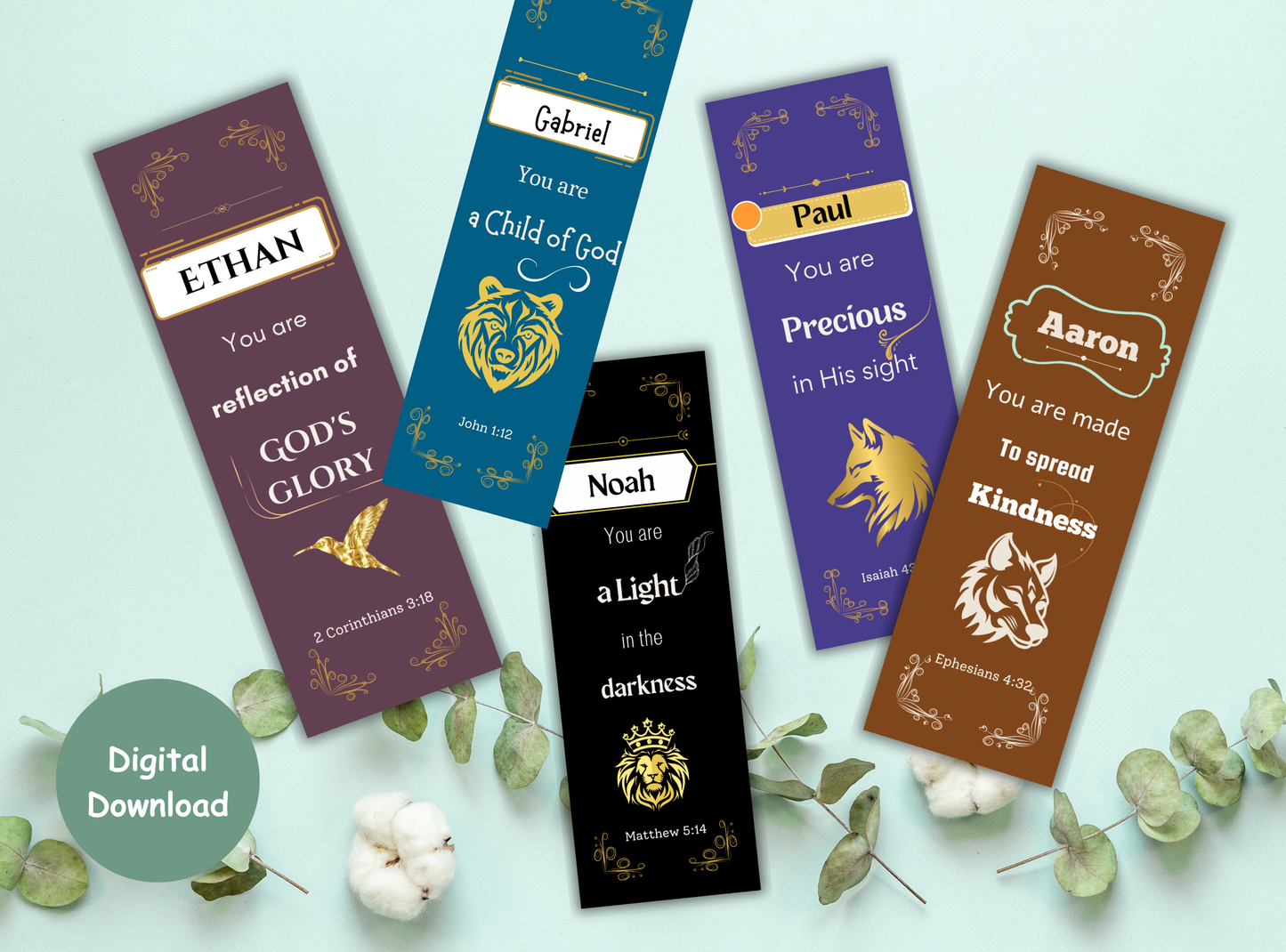 47 customizable Bible verse bookmarks for Christian men, featuring scripture and name personalization for a unique spiritual gift.