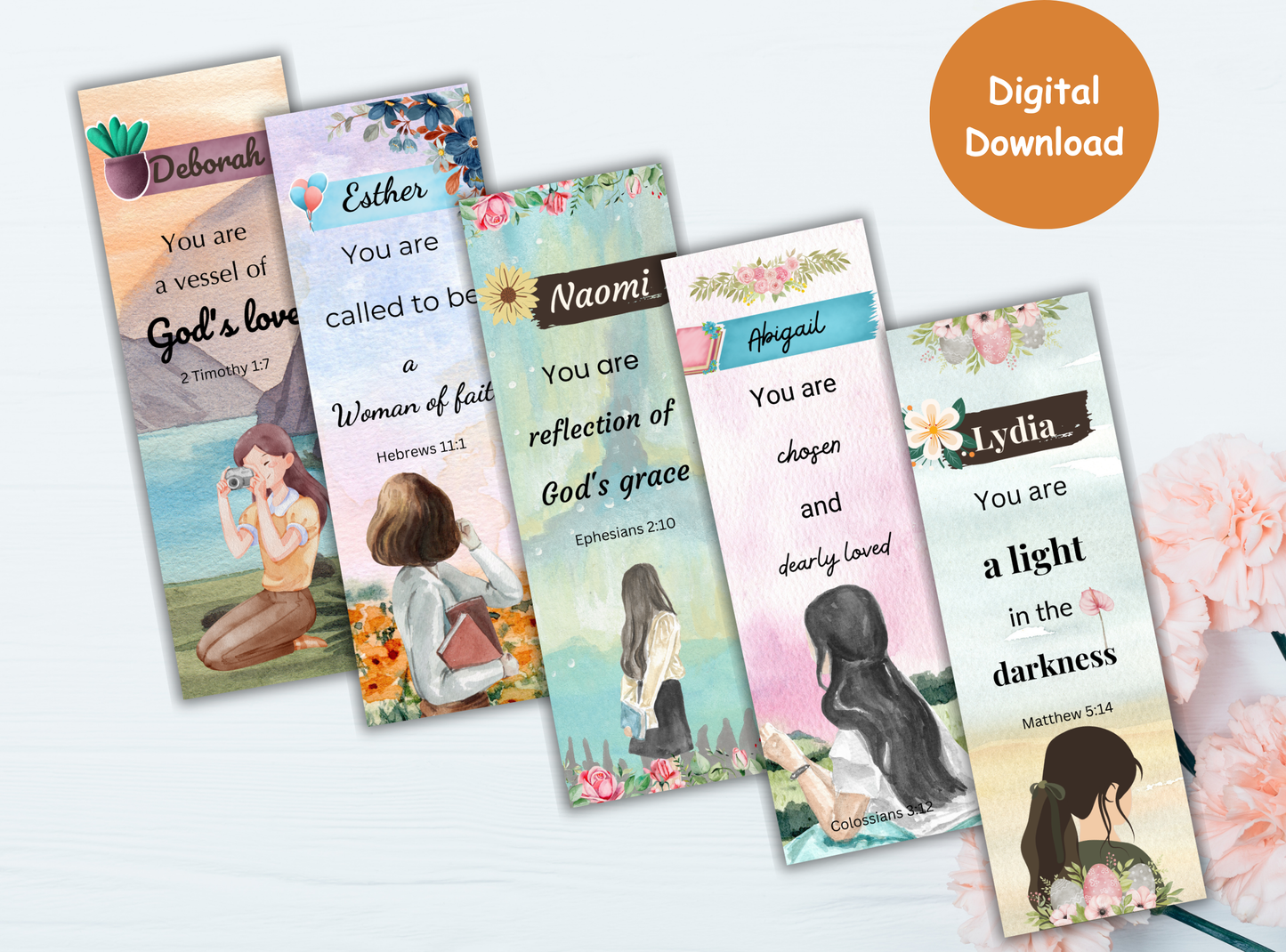 50 customizable Bible verse bookmarks for women, with beautiful Christian quotes and name personalization, perfect for Bible study and Groups.