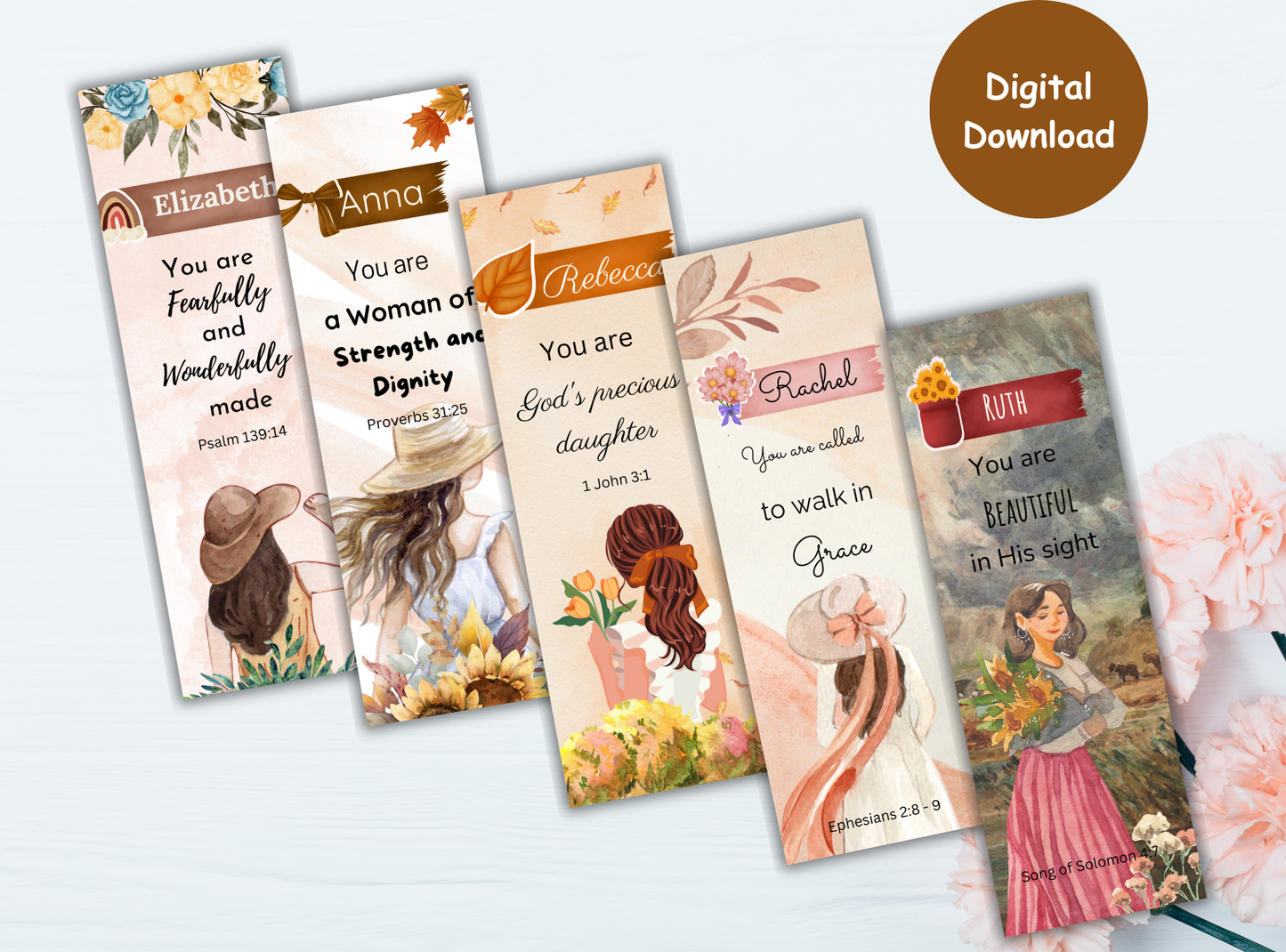 50 customizable Bible verse bookmarks for women, with beautiful Christian quotes and name personalization, perfect for Bible study and Groups.