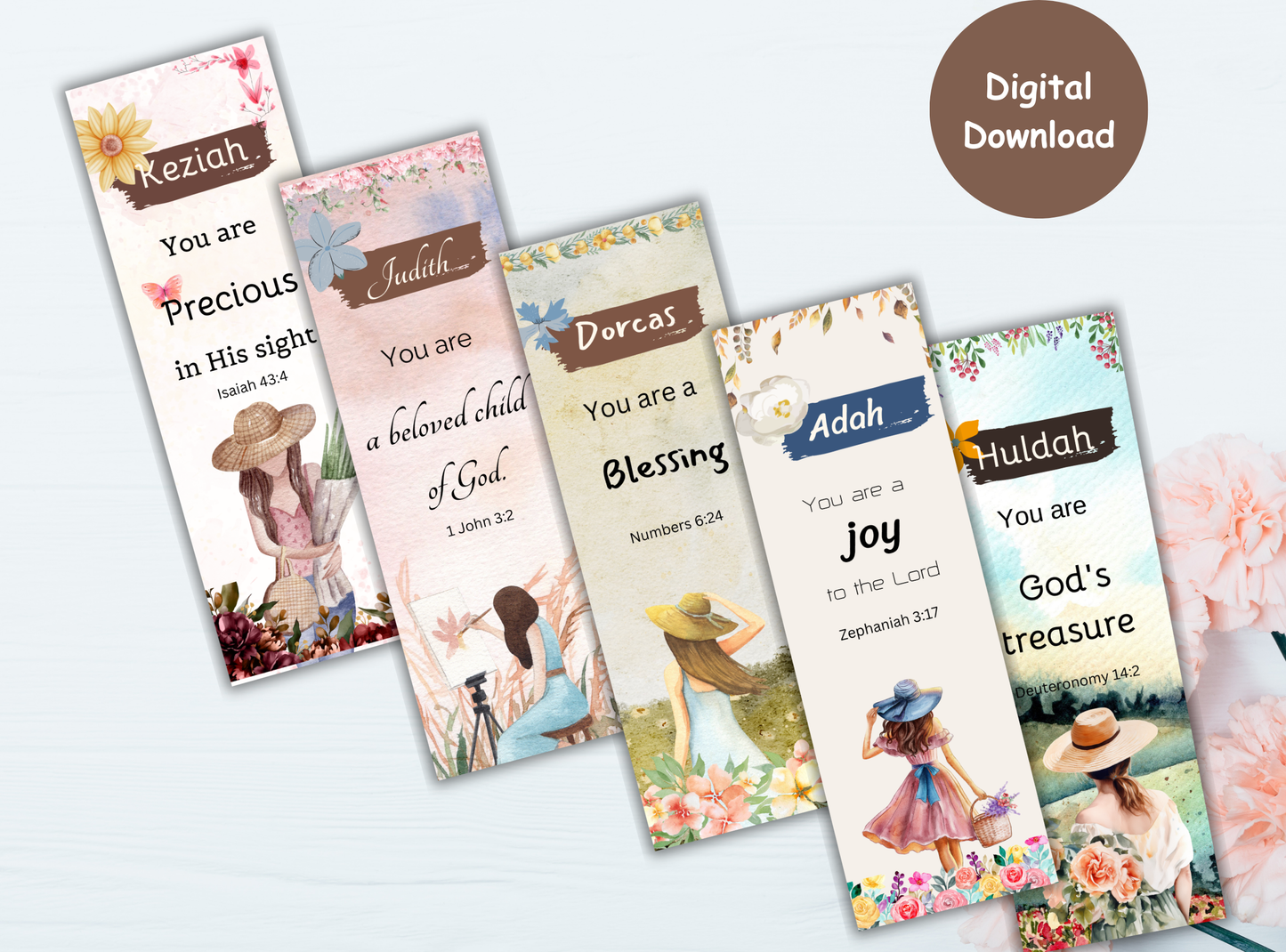 50 customizable Bible verse bookmarks for women, with beautiful Christian quotes and name personalization, perfect for Bible study and Groups.