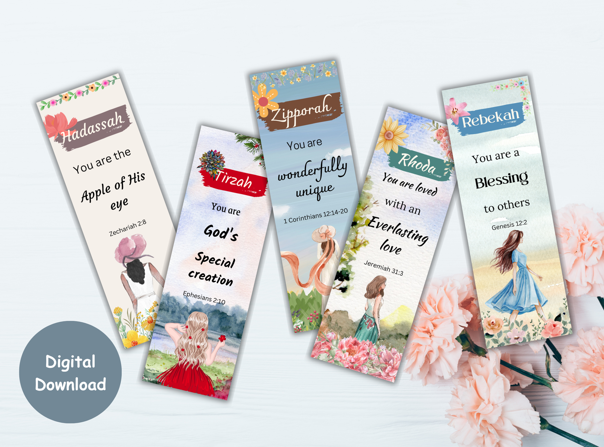 50 customizable Bible verse bookmarks for women, with beautiful Christian quotes and name personalization, perfect for Bible study and Groups.