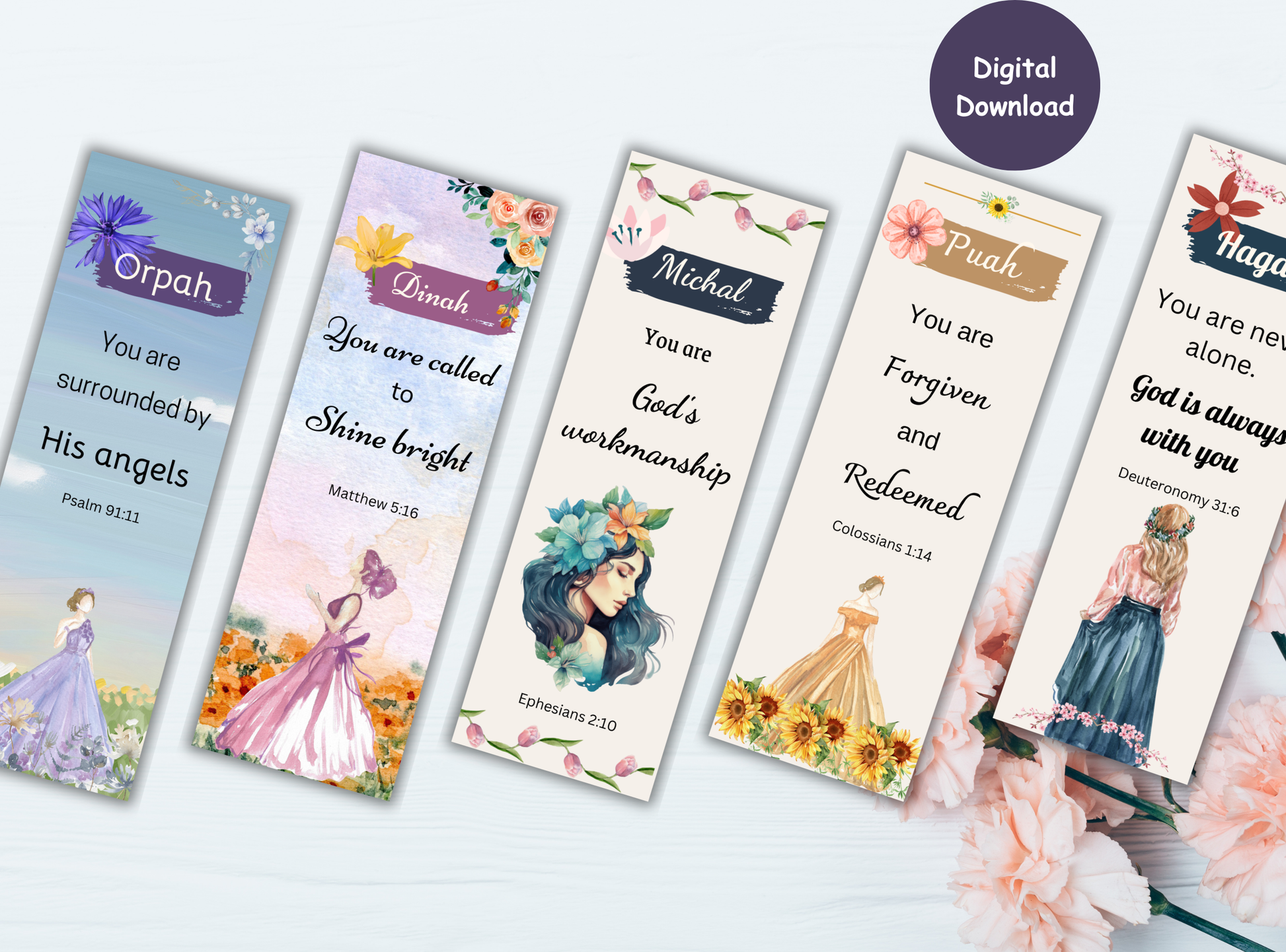 50 customizable Bible verse bookmarks for women, with beautiful Christian quotes and name personalization, perfect for Bible study and Groups.