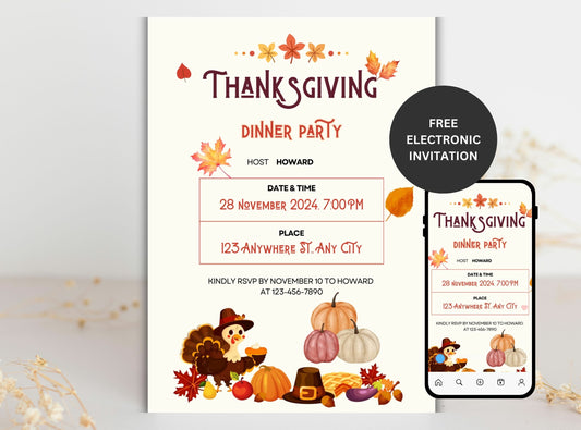 Editable Thanksgiving Invitation Template 14 | Custom Canva Design for Family