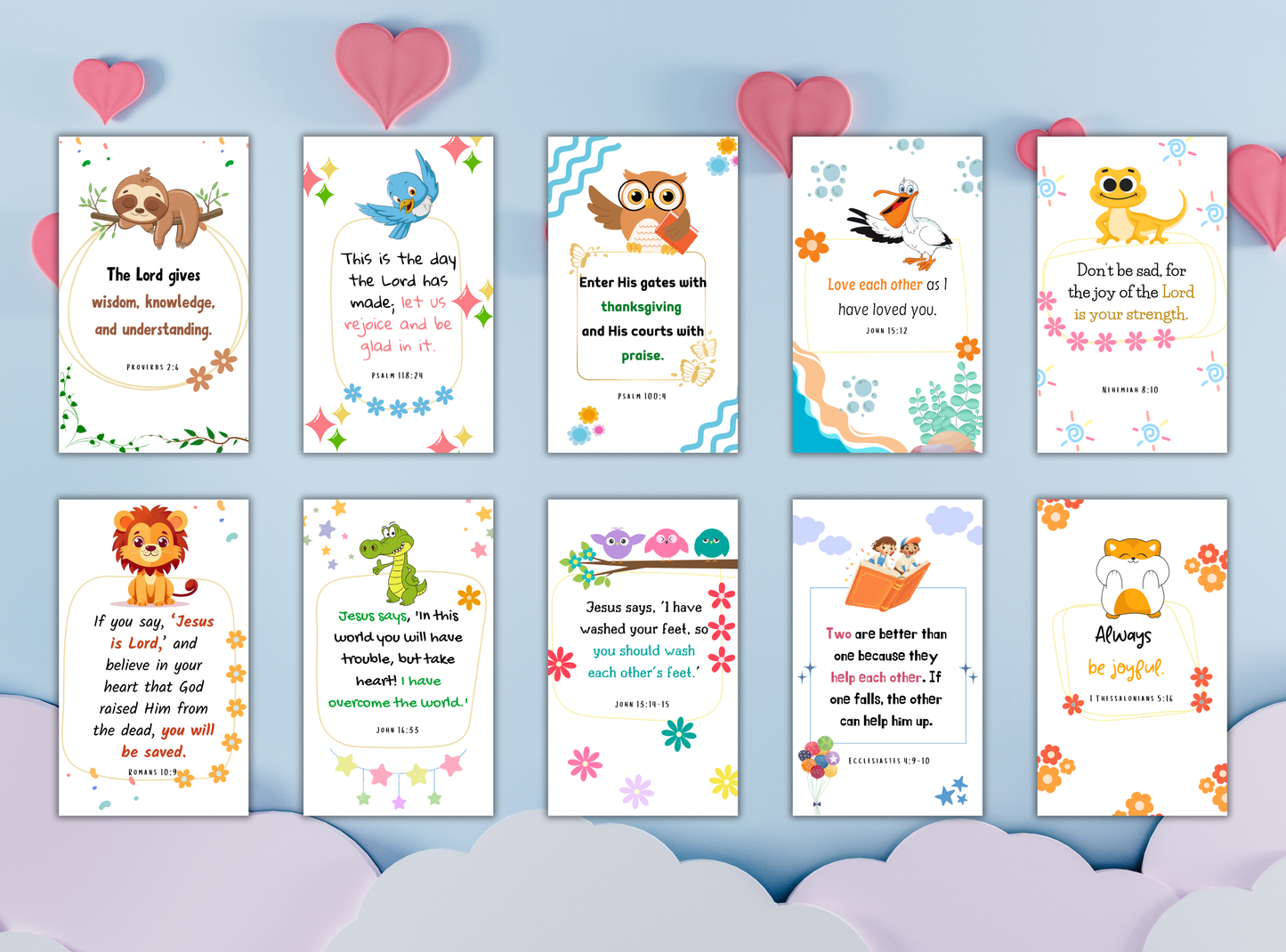 100 printable Bible scripture cards for kids, with child-friendly designs and easy-to-understand verses for young believers.