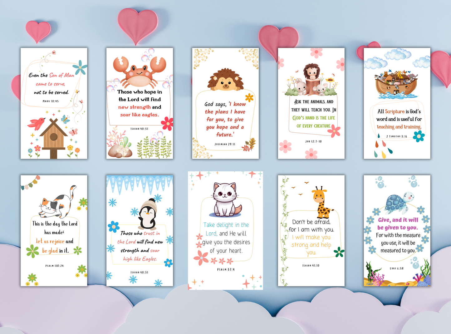 100 printable Bible scripture cards for kids, with child-friendly designs and easy-to-understand verses for young believers.