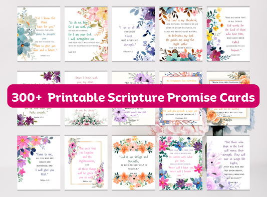 300+ printable scripture promise cards, featuring God’s promises from the Bible, perfect for daily reminders of faith.