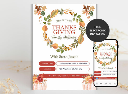 Editable Thanksgiving Invitation Template 15 | Custom Canva Design for Family