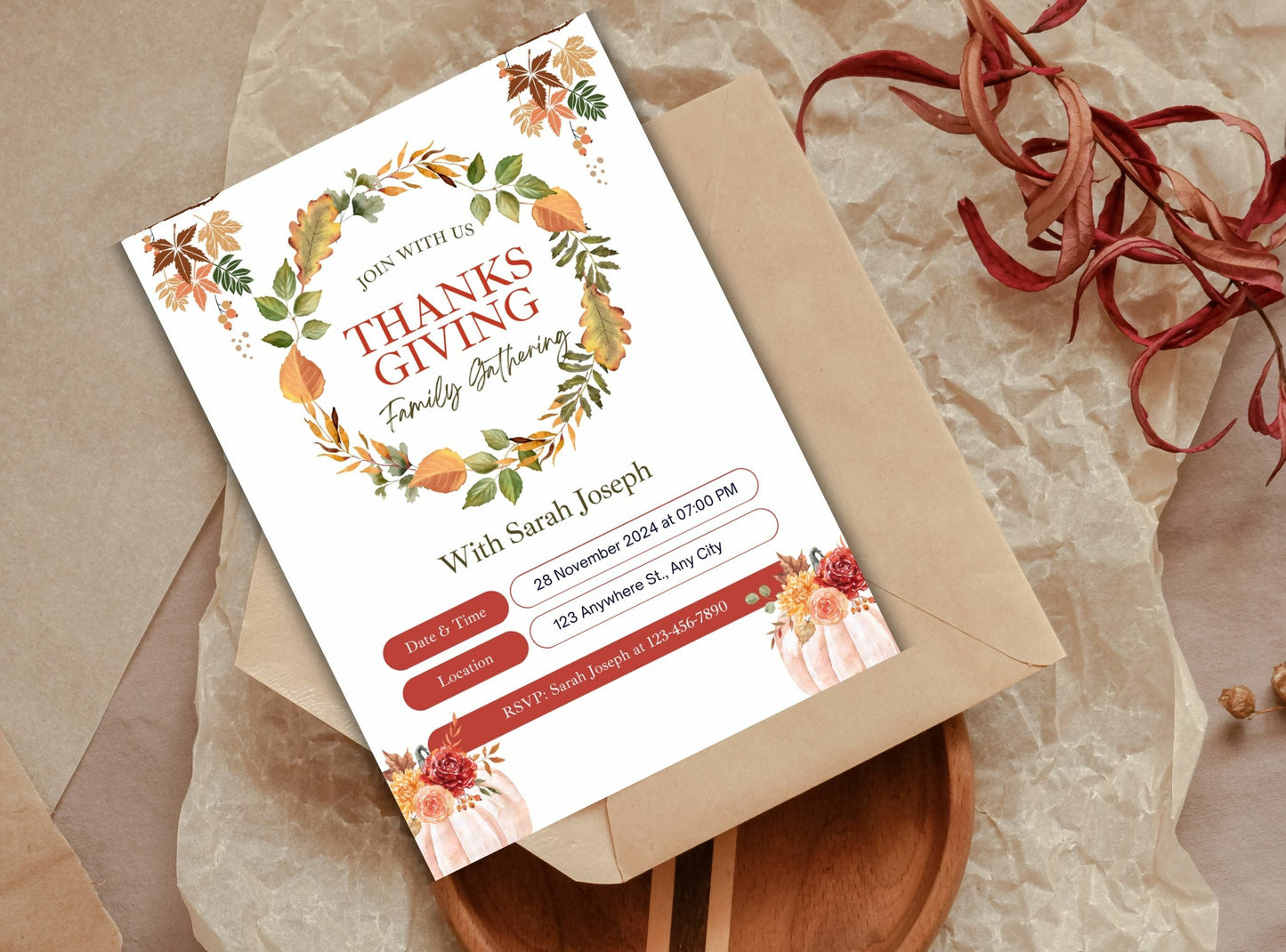 Editable Thanksgiving Invitation Template 15 | Custom Canva Design for Family