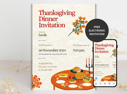 Editable Thanksgiving Invitation Template 16 | Custom Canva Design for Family