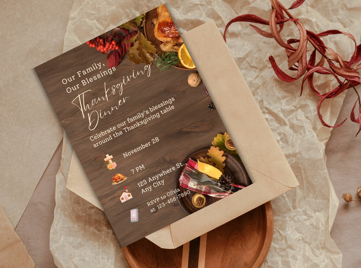 Editable Thanksgiving Invitation Template 1 | Custom Canva Design for Family